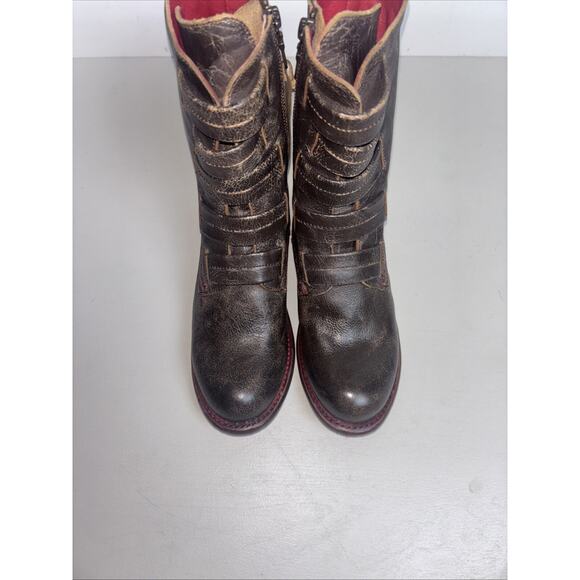 Bed Stu Catty Mid Calf Distressed Brogue Detail Leather Boots Womens 8 - Picture 3 of 6
